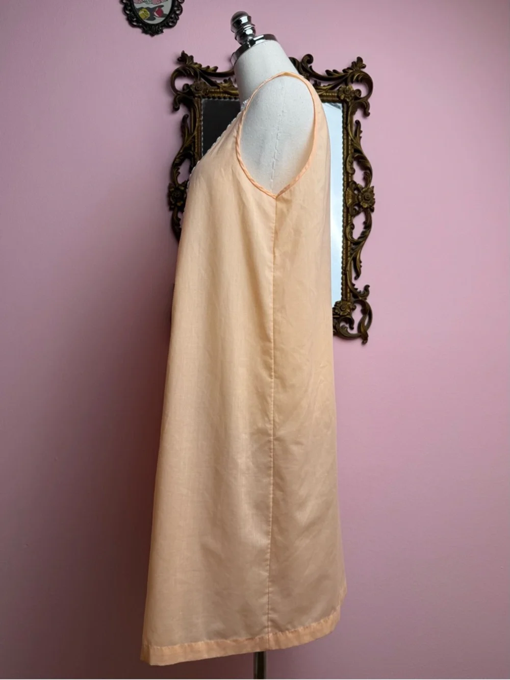 Sears Nightgown Vintage Peach Perma-Prest Eyelet Lace Nightie Medium 36 - Picture 4 of 9